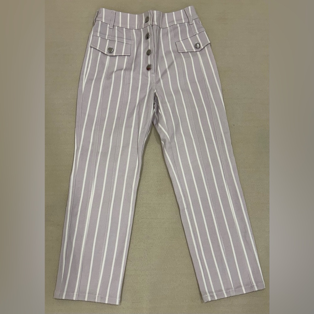 For Love & Lemons jeans high rise straight leg purple and white striped size M